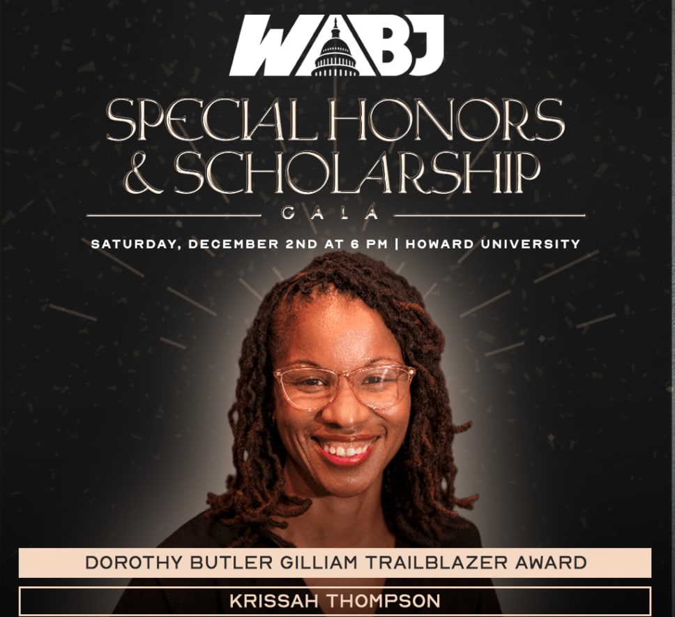 Krissah Thompson named recipient of WABJ Dorothy Butler Gilliam Trailblazer Award
