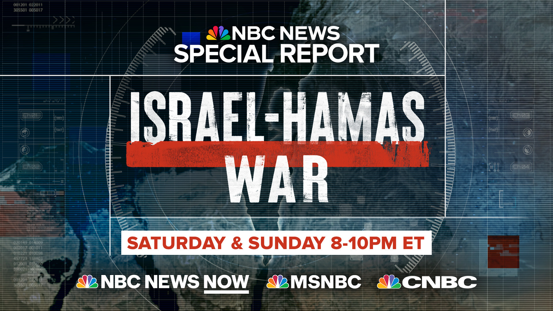 NBC NEWS TO PRESENT TWO LIVE PRIMETIME SPECIALS THIS WEEKEND ON THE ISRAEL-HAMAS WAR, SIMULCASTING ACROSS MSNBC, NBC NEWS NOW, CNBC & NBC LOCAL NEWS FAST CHANNELS