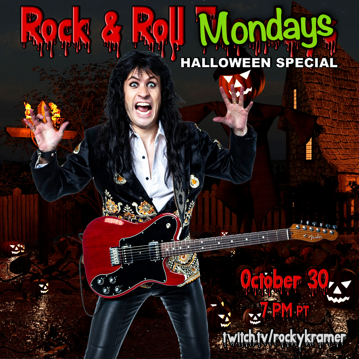 Rocky Kramer’s Rock & Roll Tuesdays “Trick or Treat” Monday October 30th, 2023, 7 PM PT on Twitch
