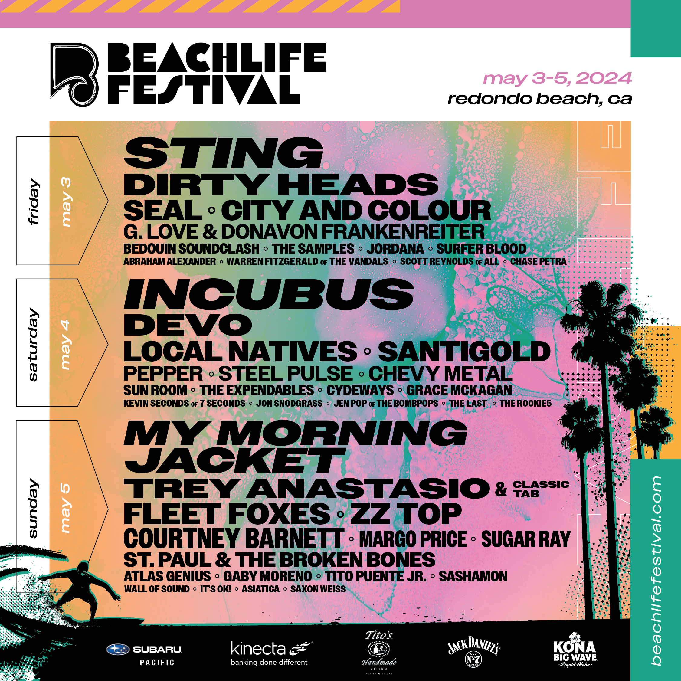 BEACHLIFE FESTIVAL 2024 ANNOUNCES LINEUP WITH STING, INCUBUS, MY MORNING JACKET, DEVO, DIRTY HEADS