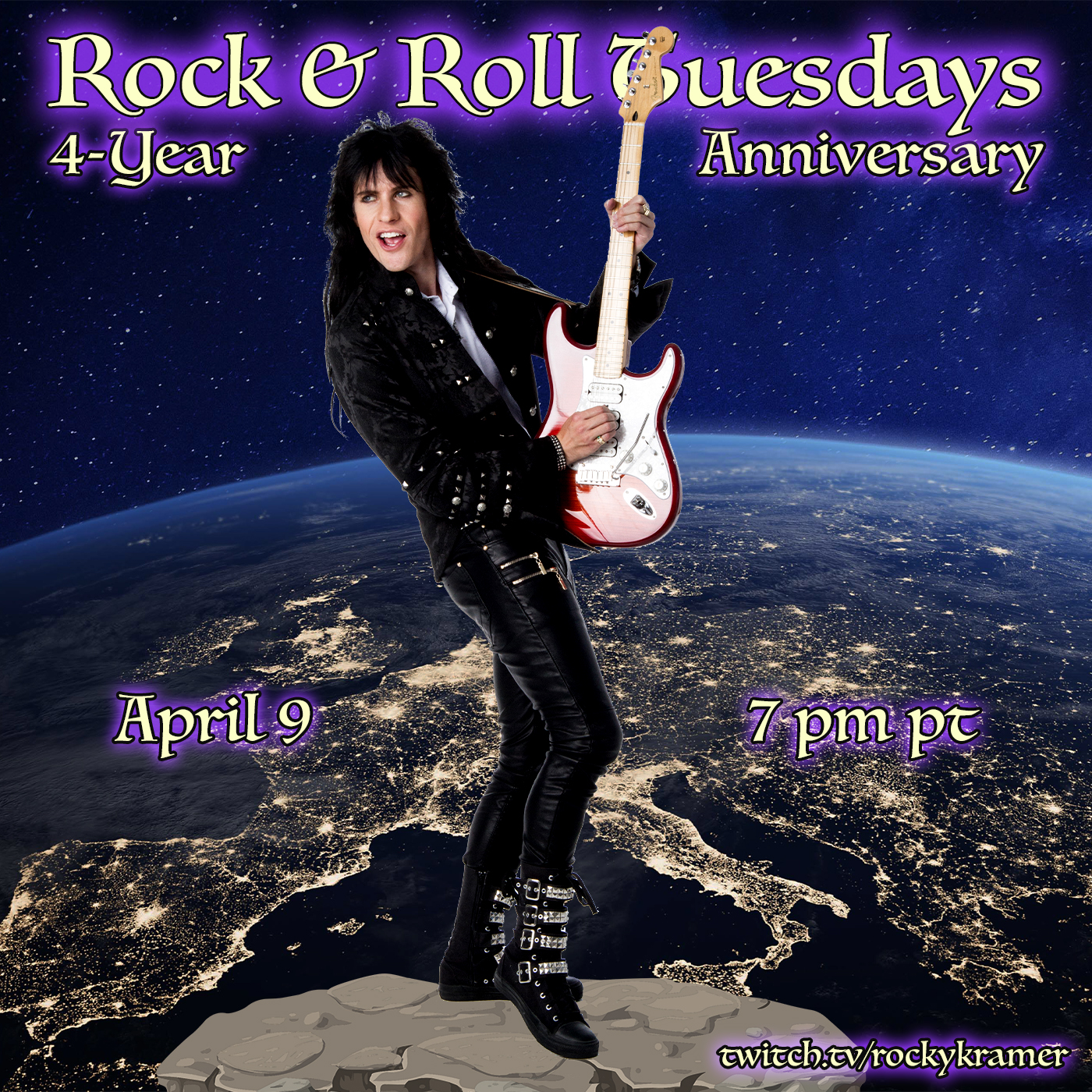 Rocky Kramer’s Rock & Roll Tuesdays Presents His “4-Year Anniversary” On 4/9/24 7 PM PT on Twitch
