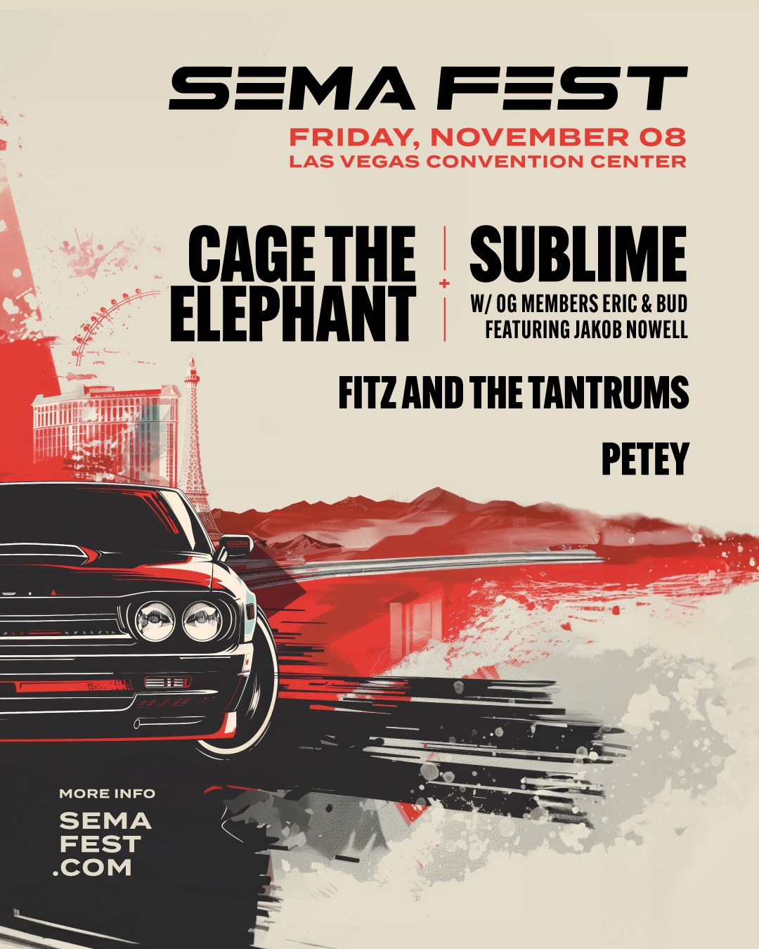 SEMA Fest Returns To Las Vegas Friday, November 8 With Headliners Cage The Elephant And Sublime