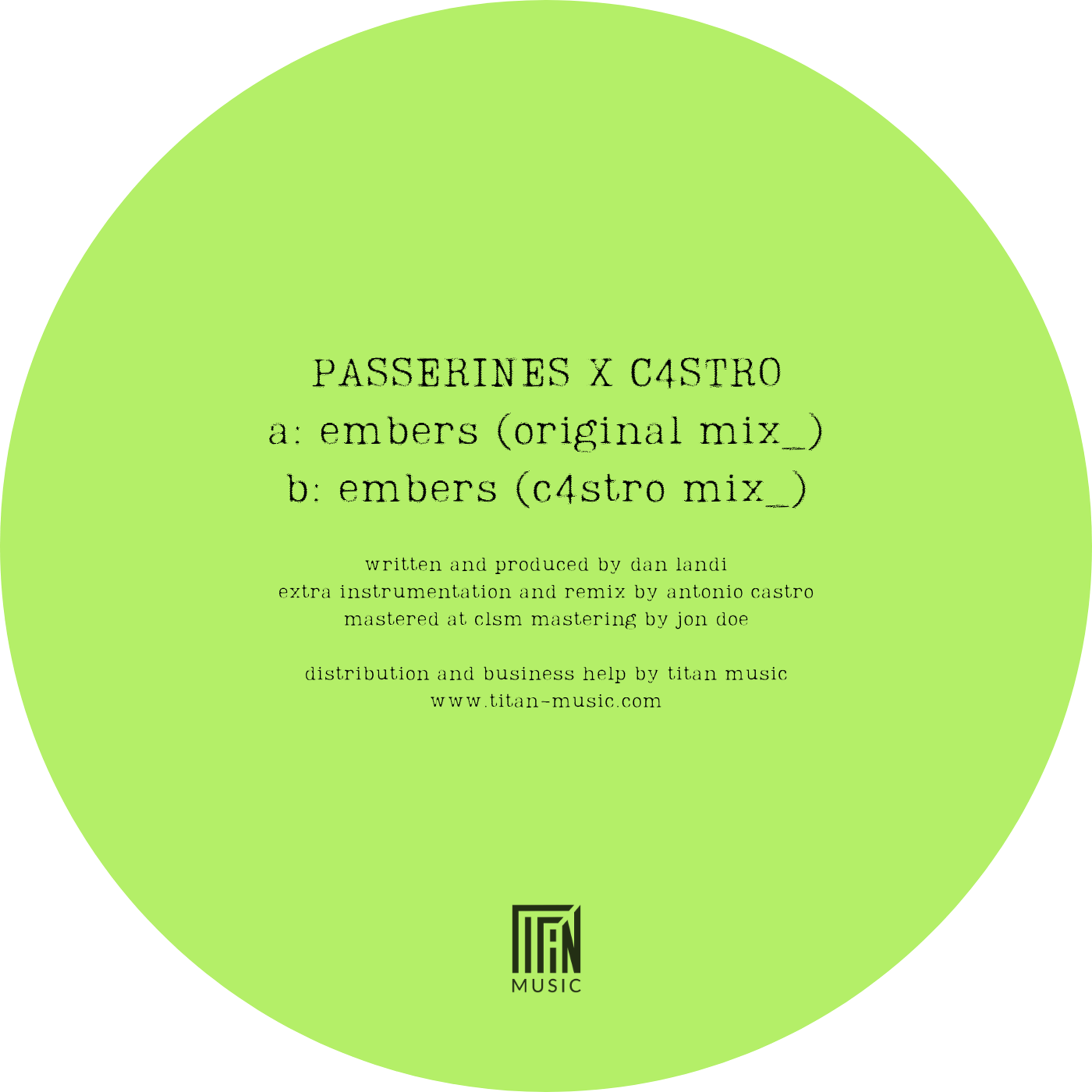 "Embers" is the newest release by Passerines on the TITAN label,