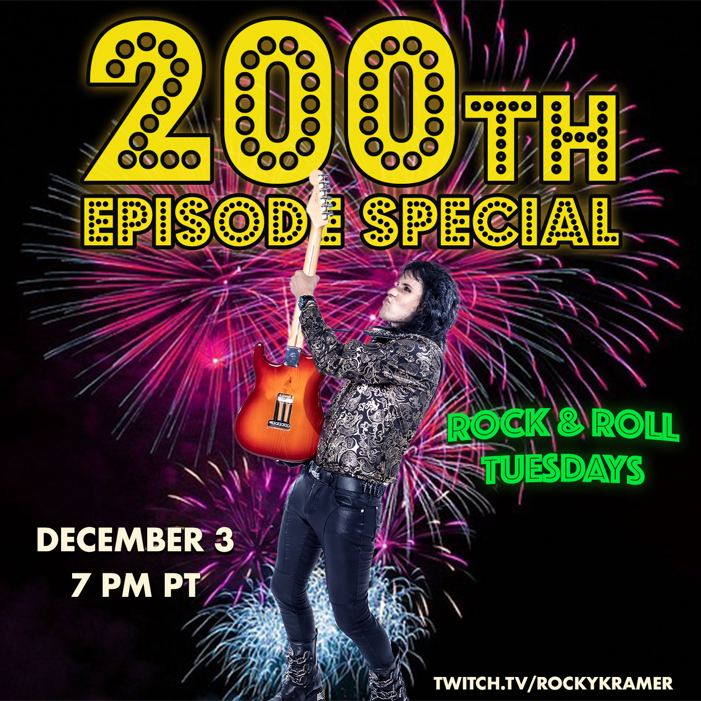 Rocky Kramer’s Rock & Roll Tuesdays Presents “200th Episode Special” On 12/3/24, 7 PM PT on Twitch