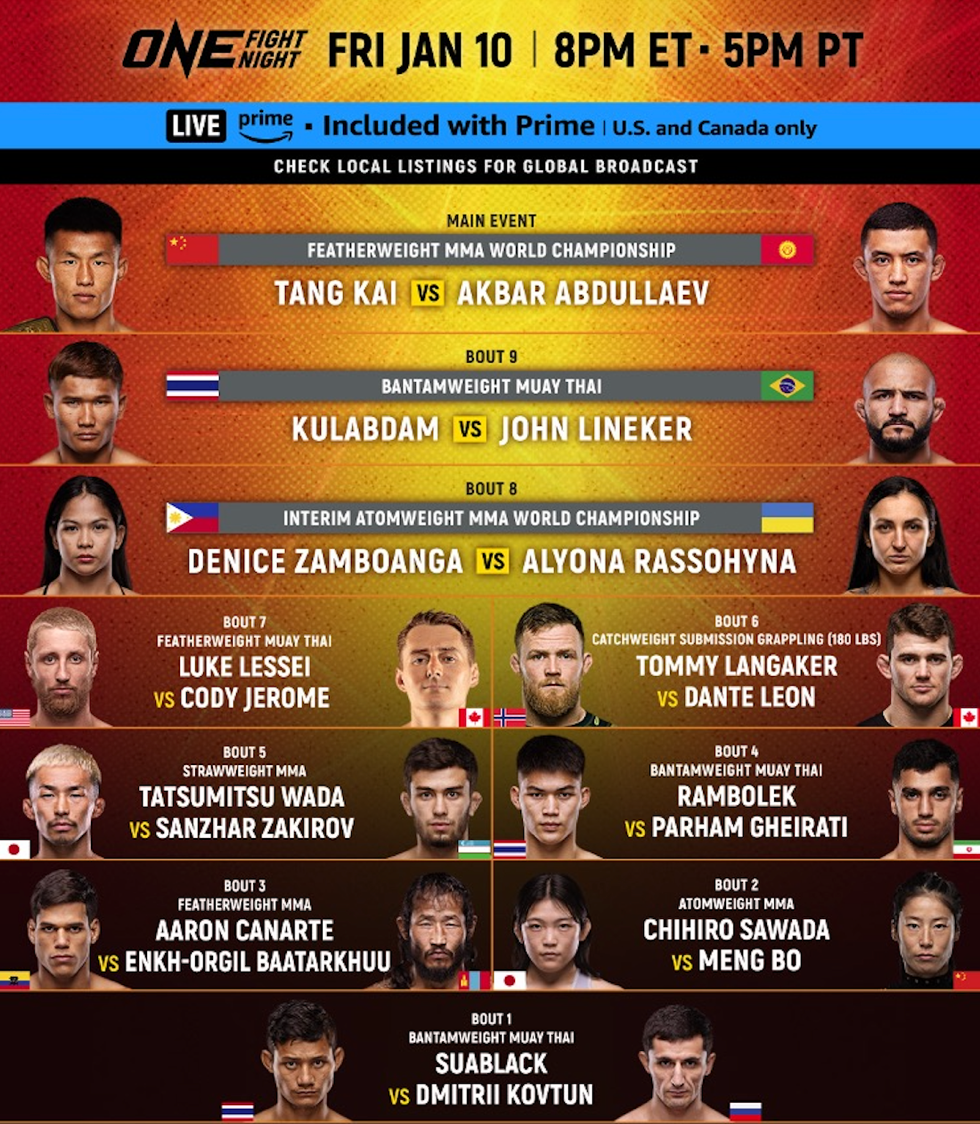 Prime Video Presents ONE Fight Night 27: Tang vs. Abdullaev TODAY (January 10)